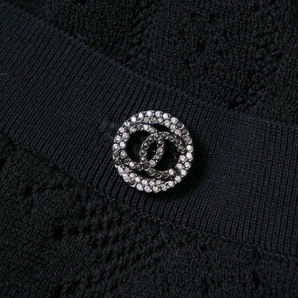 CHANEL P63 CC Button Rhinestone Flare Knit Dress Size 34