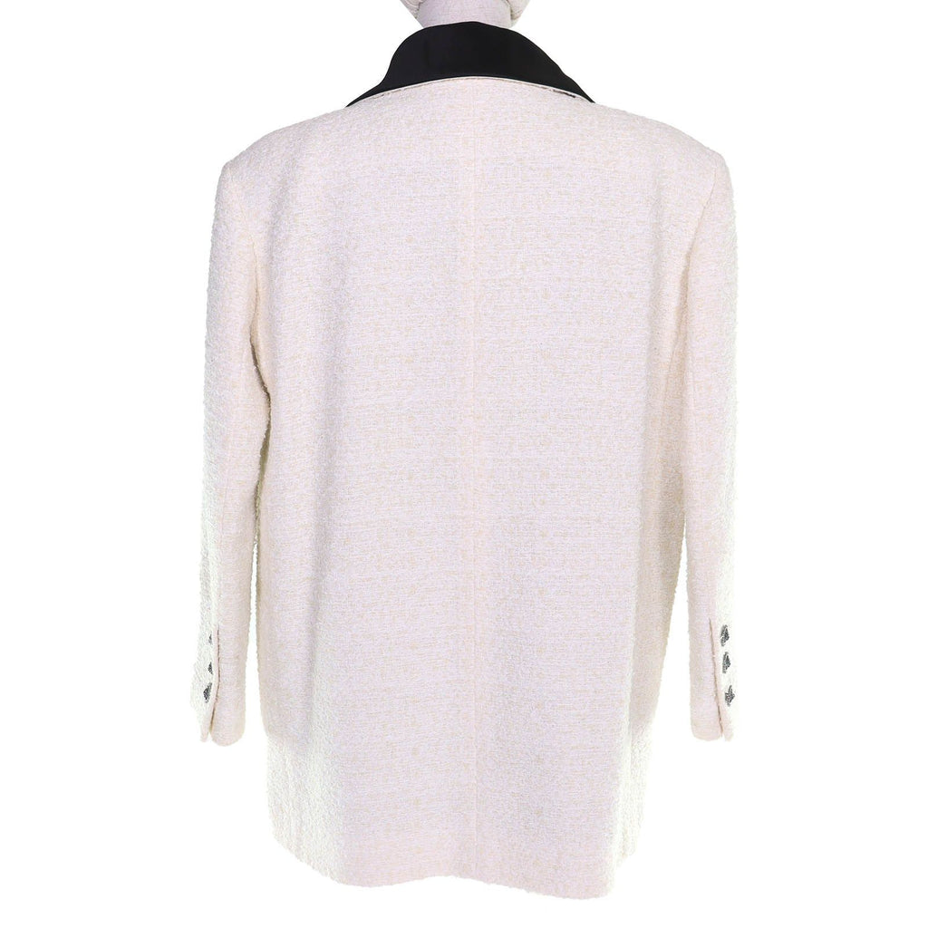 CHANEL 22P Lion CC Button Satin Collar Tweed Jacket Ivory Black — Size 34