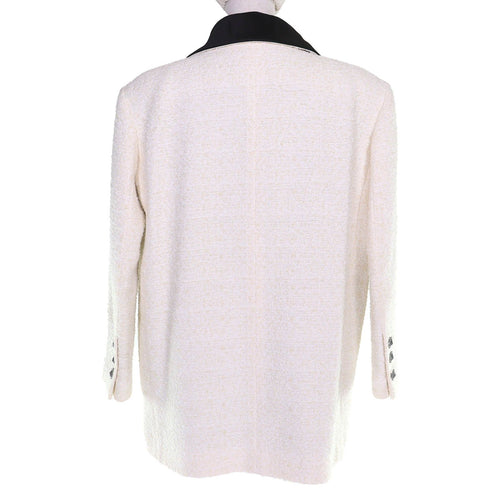 CHANEL 22P Lion CC Button Satin Collar Tweed Jacket Ivory Black — Size 34