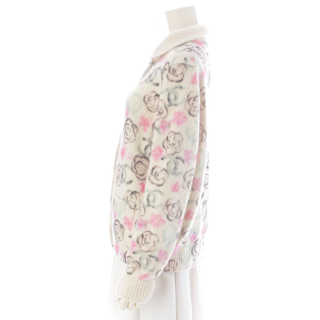 CHANEL 24A Coco Neige Cashmere Silk Camellia CC Stone Knit Blouson White — Size 42