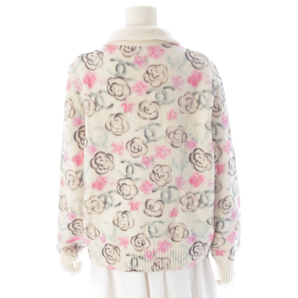 CHANEL 24A Coco Neige Cashmere Silk Camellia CC Stone Knit Blouson White — Size 42