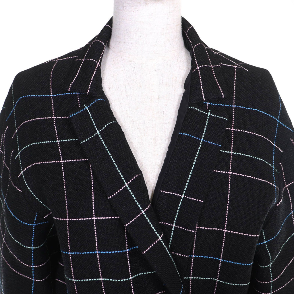 CHANEL CC Flower Button Check Belted Coat Black Multicolor — Size 36