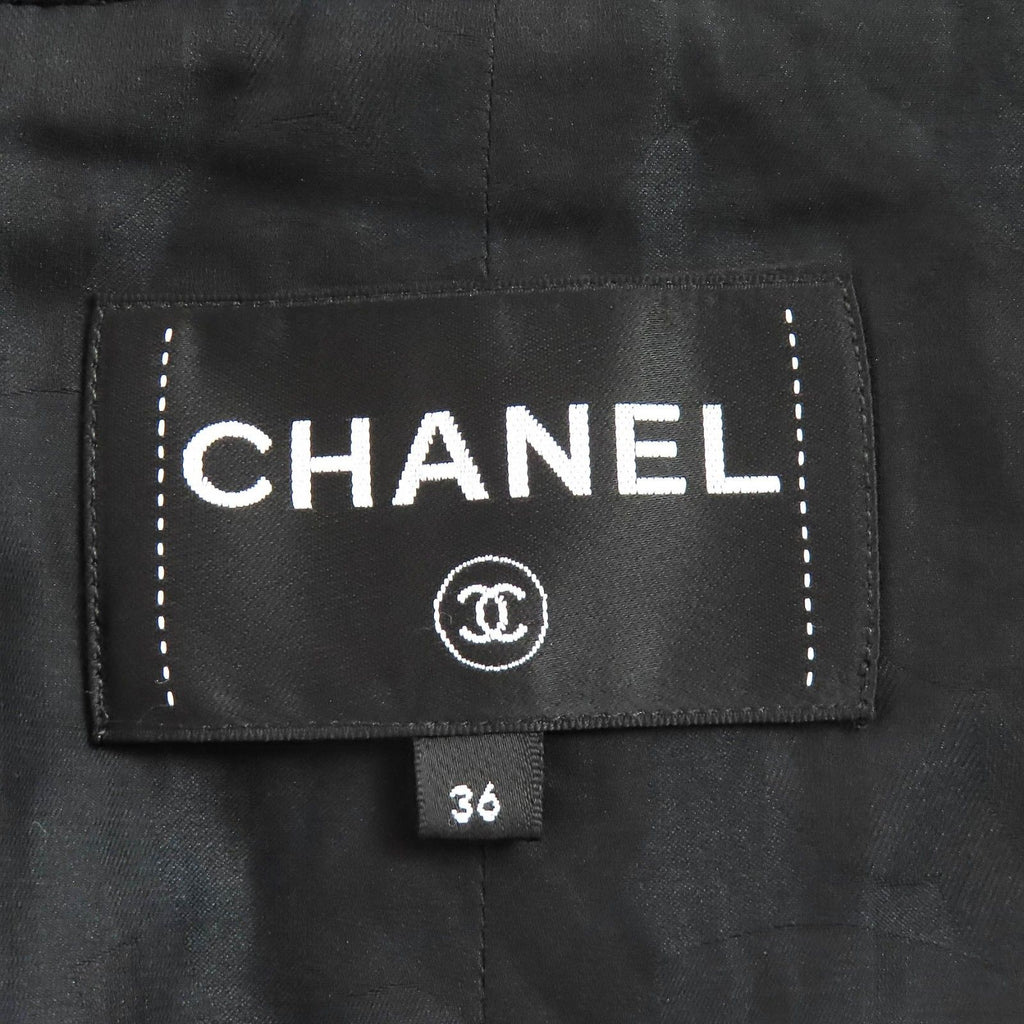CHANEL CC Flower Button Check Belted Coat Black Multicolor — Size 36