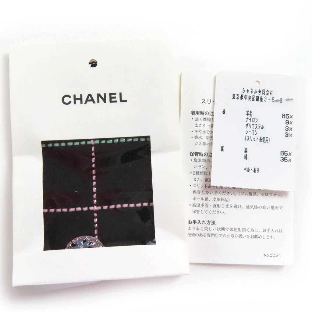 CHANEL CC Flower Button Check Belted Coat Black Multicolor — Size 36