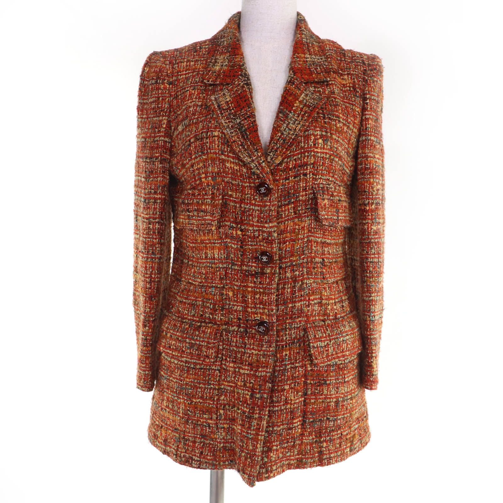 CHANEL Vintage 98A CC Button Wool Tweed Jacket Orange — Size 36