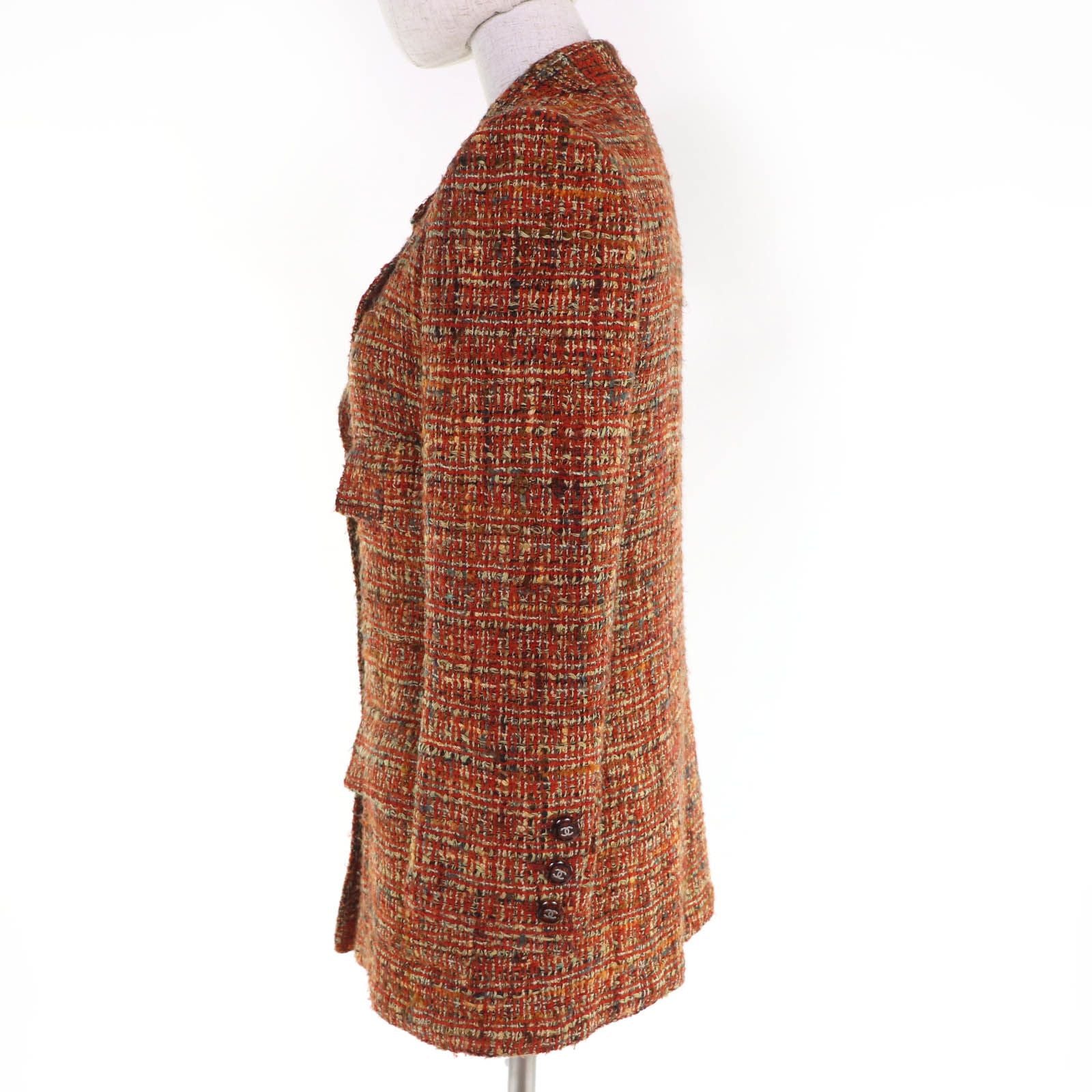 CHANEL Vintage 98A CC Button Wool Tweed Jacket Orange — Size 36