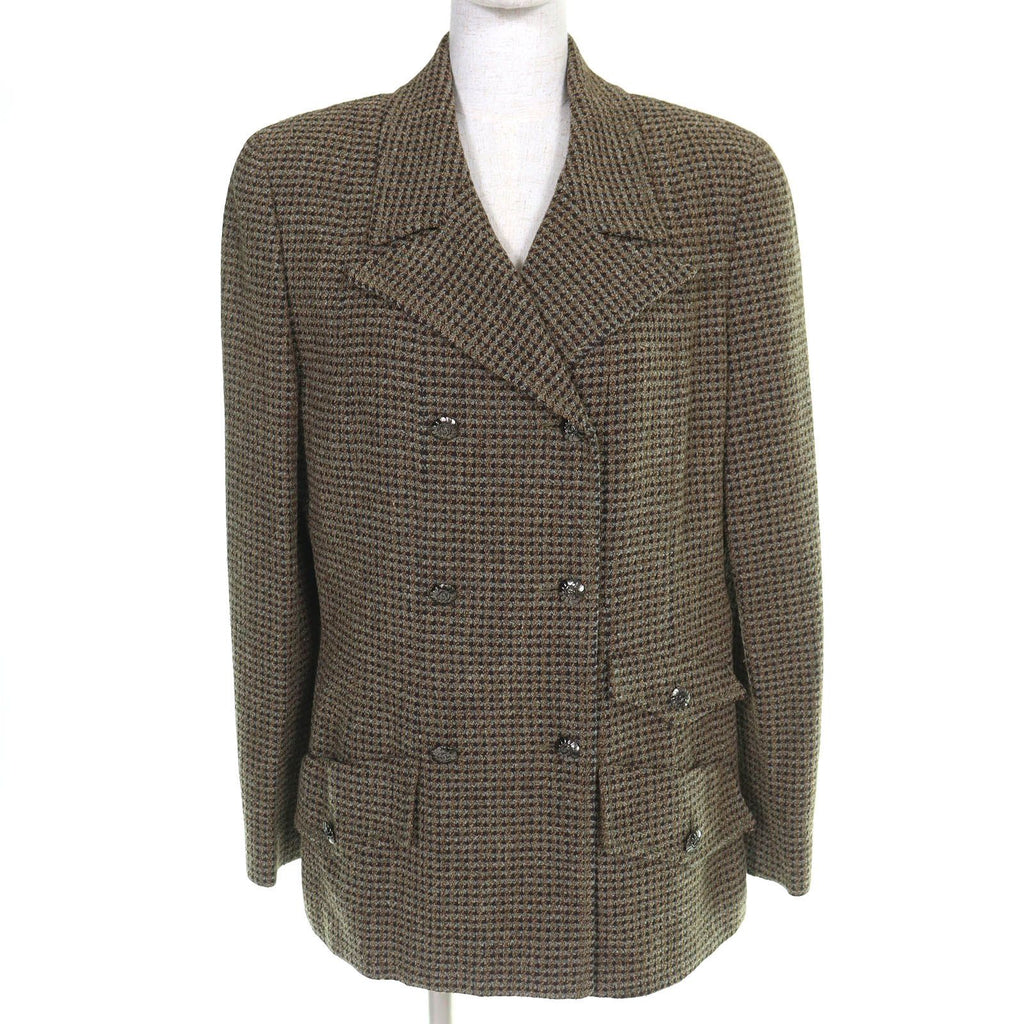 CHANEL Vintage 97A CC Button Wool Tweed Double Jacket Khaki — Size 44