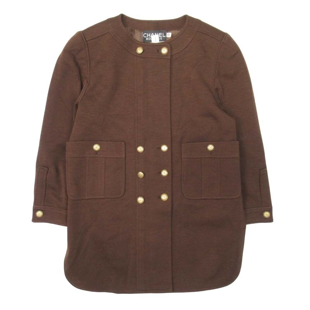 CHANEL Vintage CC Logo Gold Button Skirt Suit Brown — Size 36