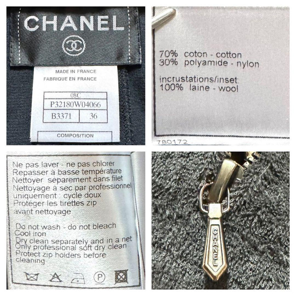 CHANEL Houndstooth Hooded Dress Black — Size 36