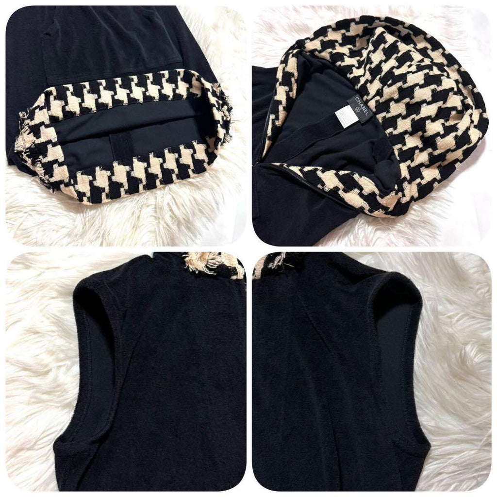 CHANEL Houndstooth Hooded Dress Black — Size 36