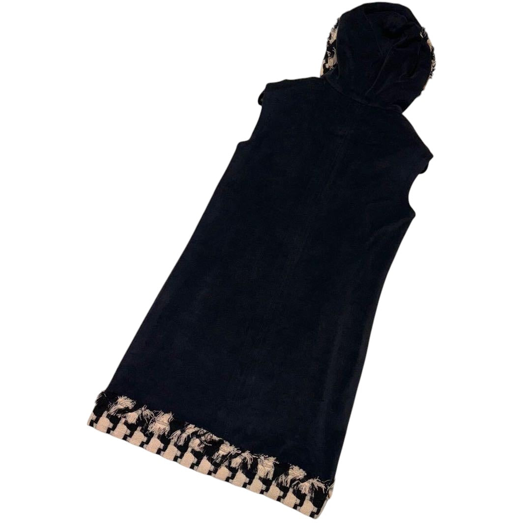 CHANEL Houndstooth Hooded Dress Black — Size 36