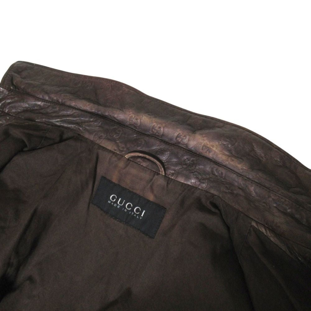 GUCCI GG Sima Signature Gradient Zip-Up Leather Jacket Brown Size 50