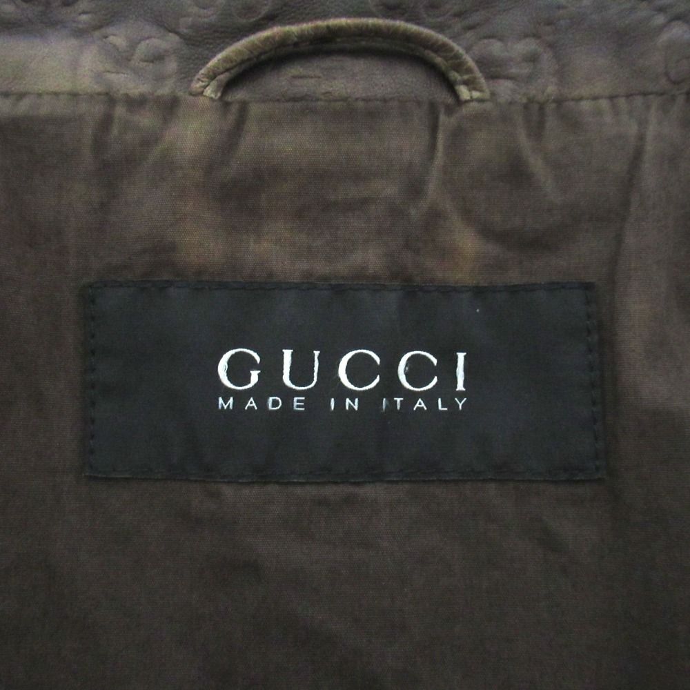 GUCCI GG Sima Signature Gradient Zip-Up Leather Jacket Brown Size 50