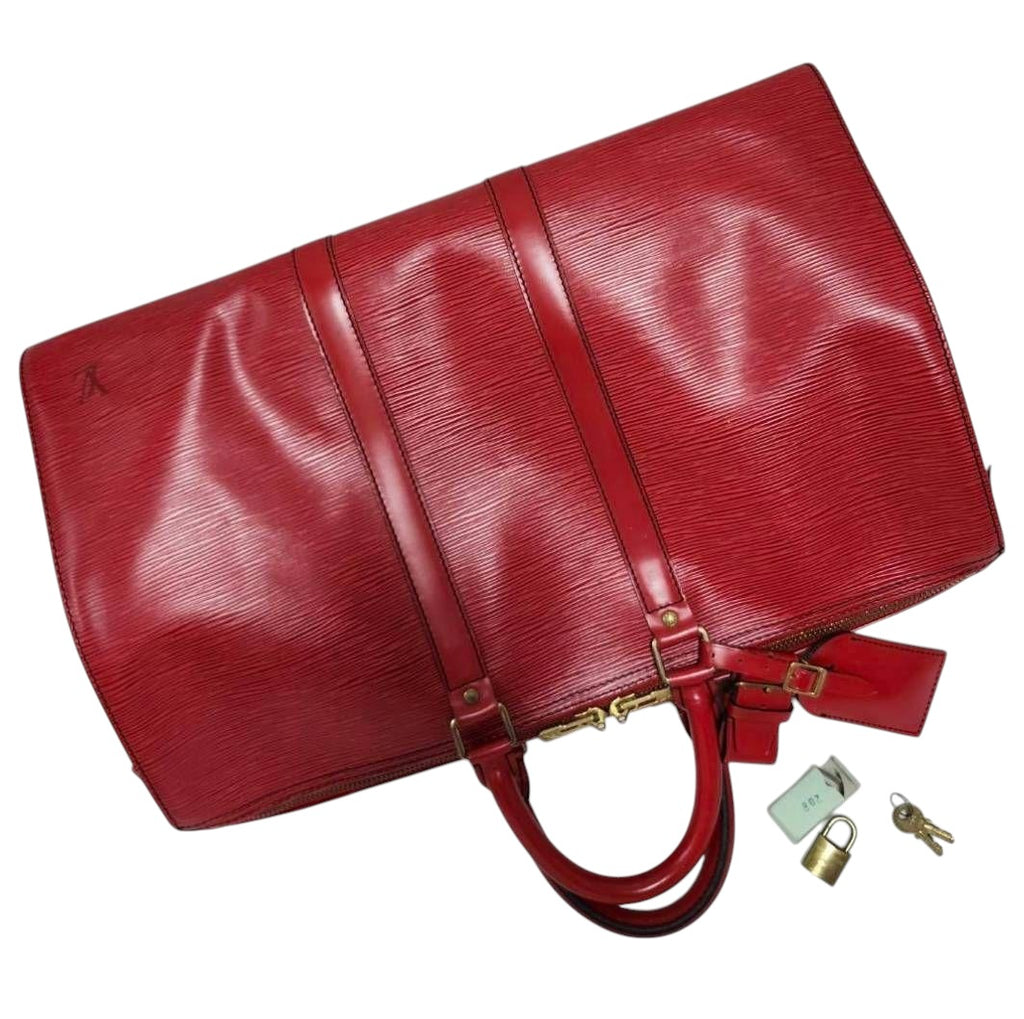 Louis Vuitton Keepall 50  Epi Leather Boston Bag Red