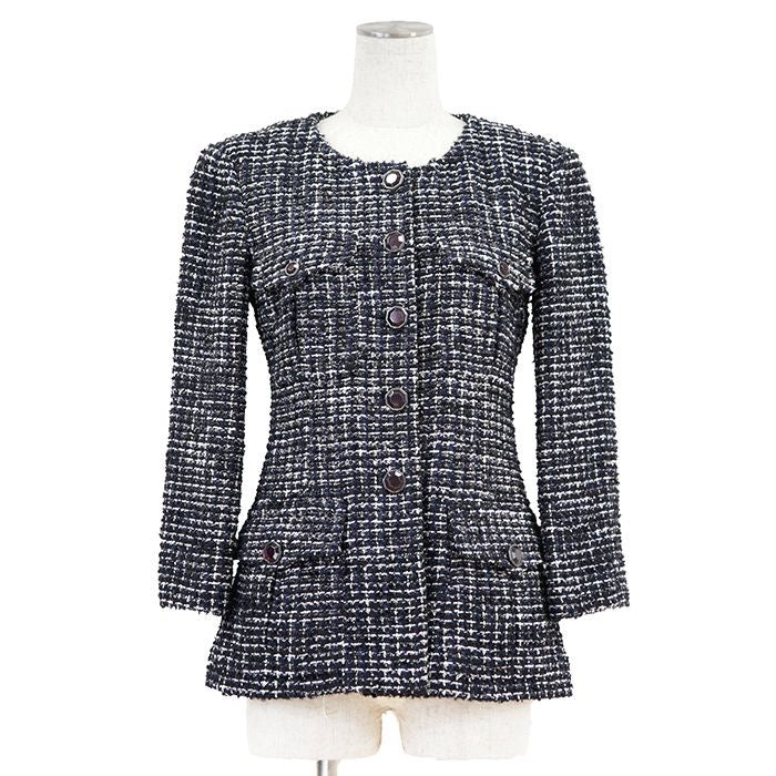 CHANEL P44672 Tweed Collarless Jacket Size 36 Navy × Violet