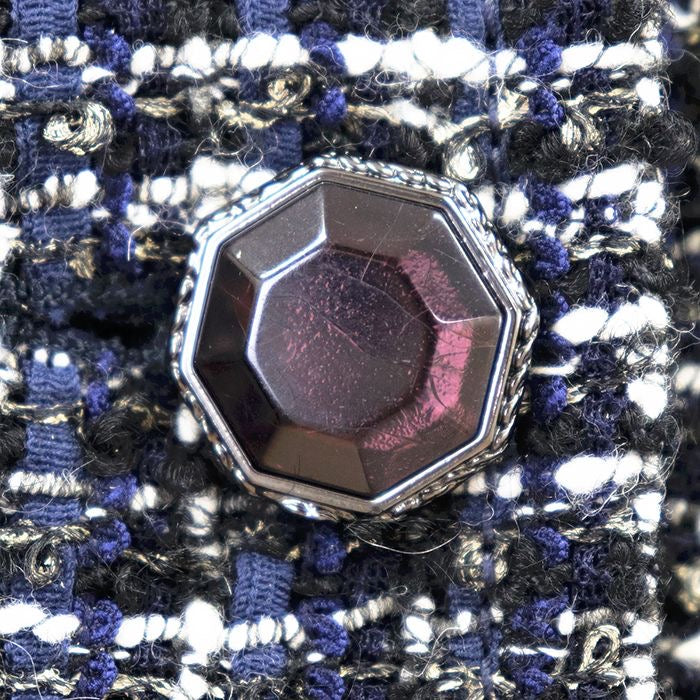 CHANEL P44672 Tweed Collarless Jacket Size 36 Navy × Violet