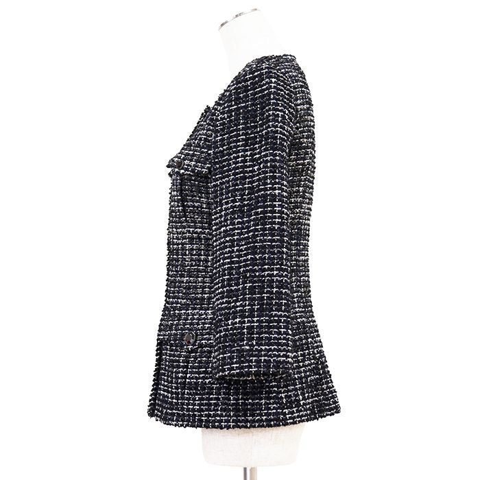 CHANEL P44672 Tweed Collarless Jacket Size 36 Navy × Violet