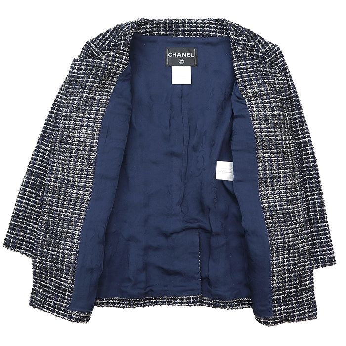 CHANEL P44672 Tweed Collarless Jacket Size 36 Navy × Violet