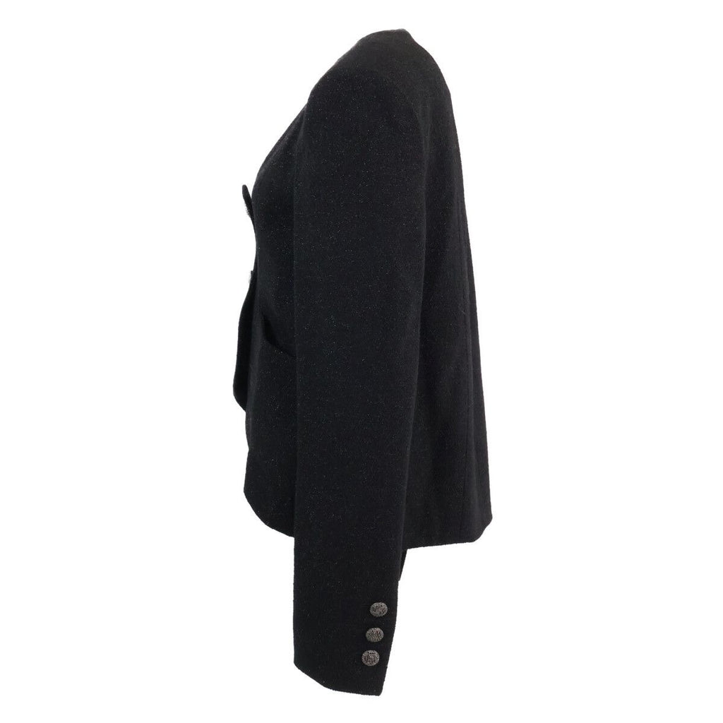 CHANEL 12AW Wool Nylon Tweed Collarless Jacket — Black Size 36