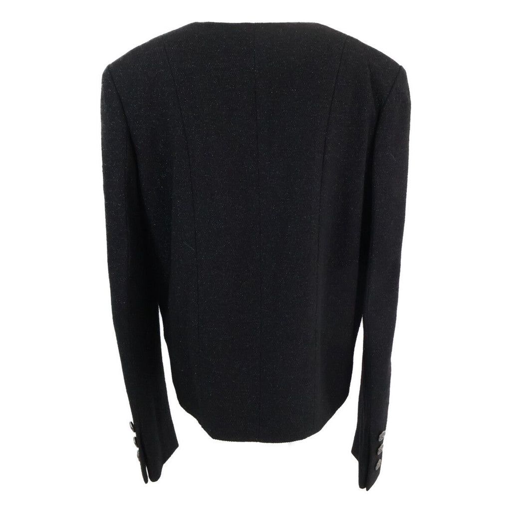 CHANEL 12AW Wool Nylon Tweed Collarless Jacket — Black Size 36