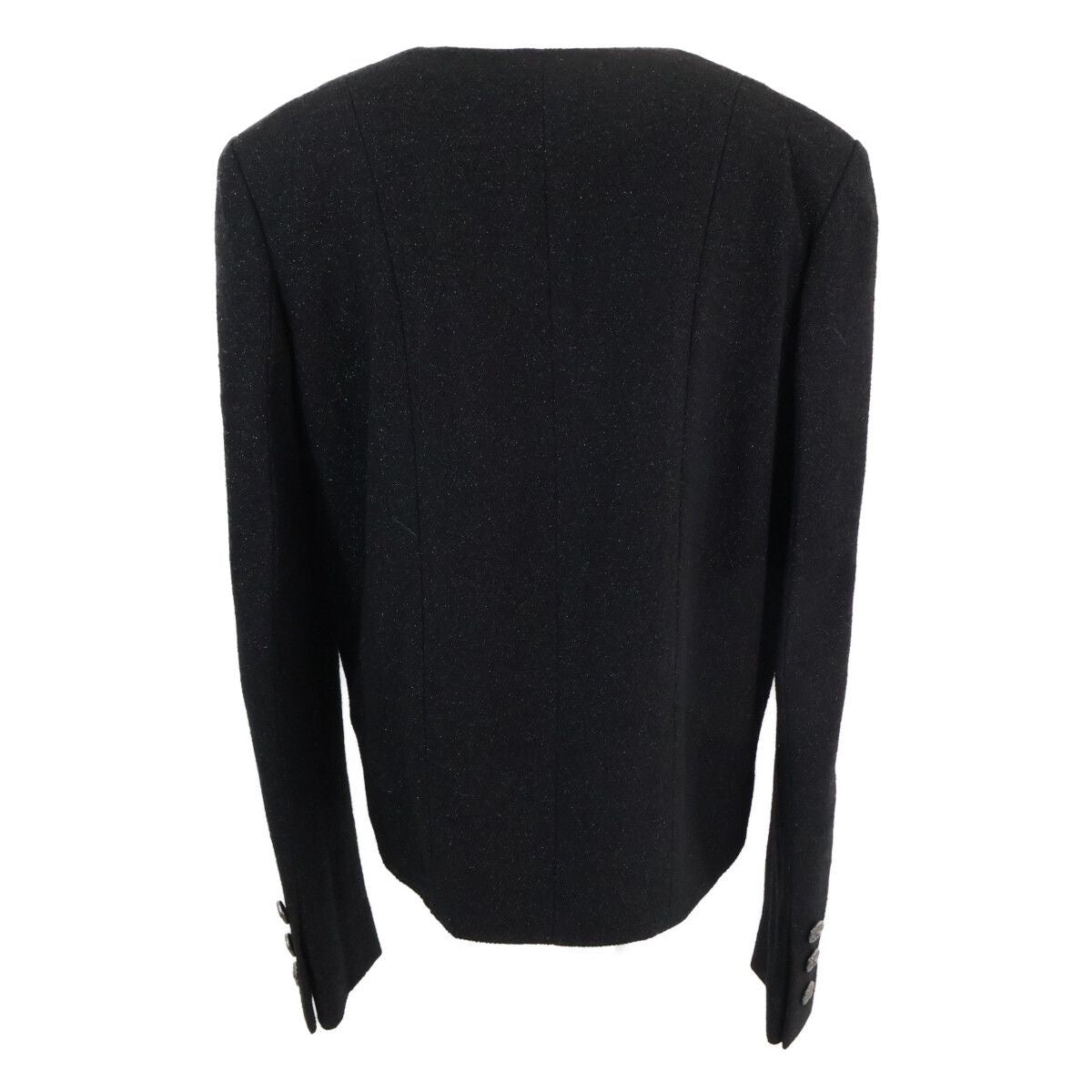 CHANEL 12AW Wool Nylon Tweed Collarless Jacket — Black Size 36