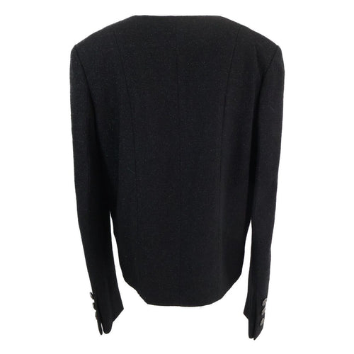 CHANEL 12AW Wool Nylon Tweed Collarless Jacket — Black Size 36