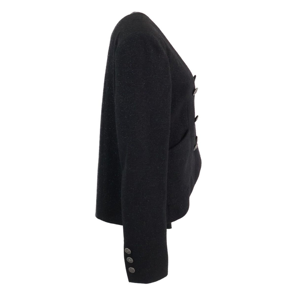 CHANEL 12AW Wool Nylon Tweed Collarless Jacket — Black Size 36