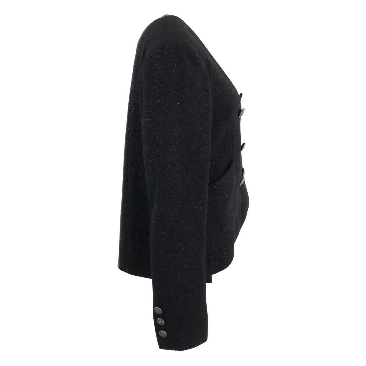 CHANEL 12AW Wool Nylon Tweed Collarless Jacket — Black Size 36