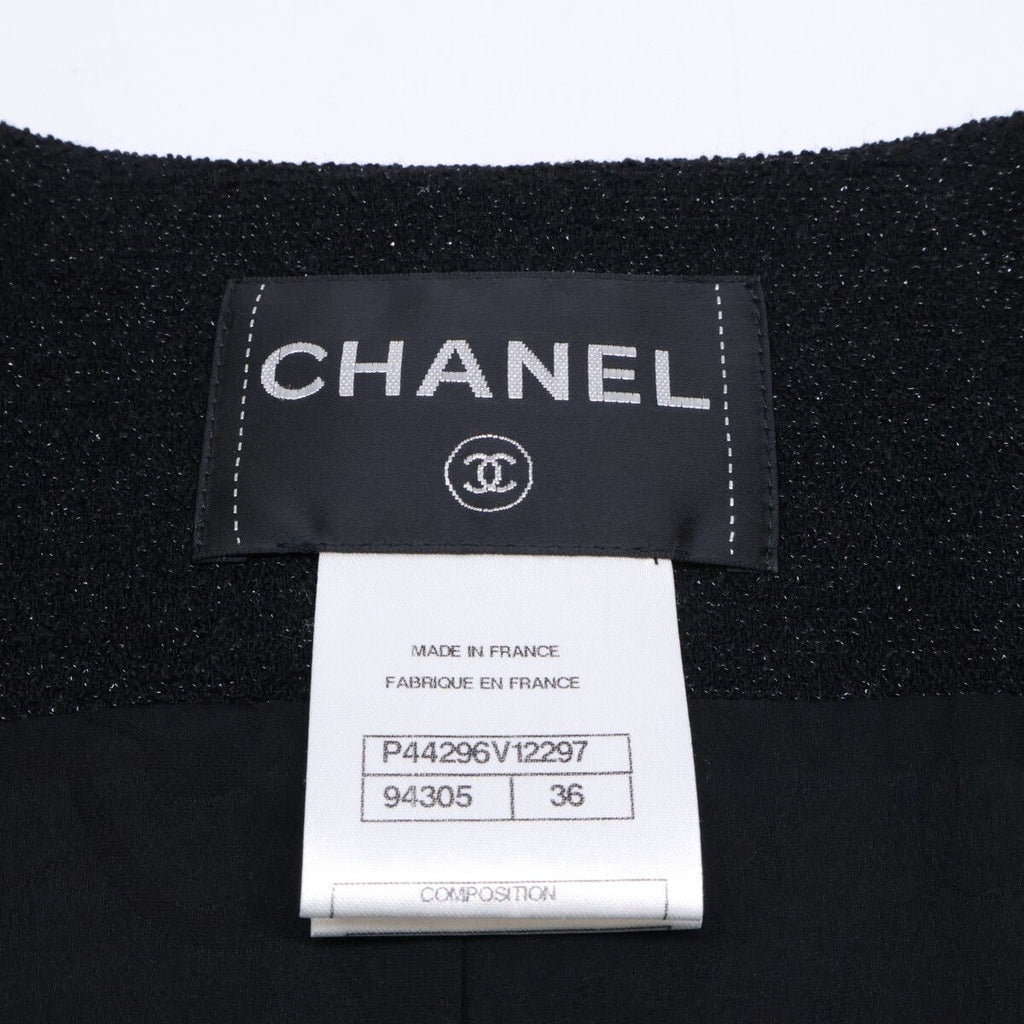 CHANEL 12AW Wool Nylon Tweed Collarless Jacket — Black Size 36