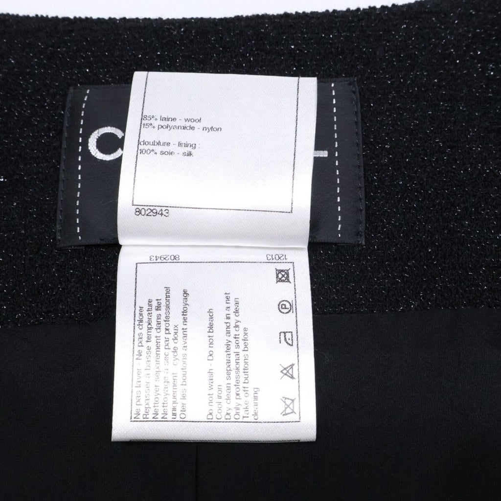 CHANEL 12AW Wool Nylon Tweed Collarless Jacket — Black Size 36