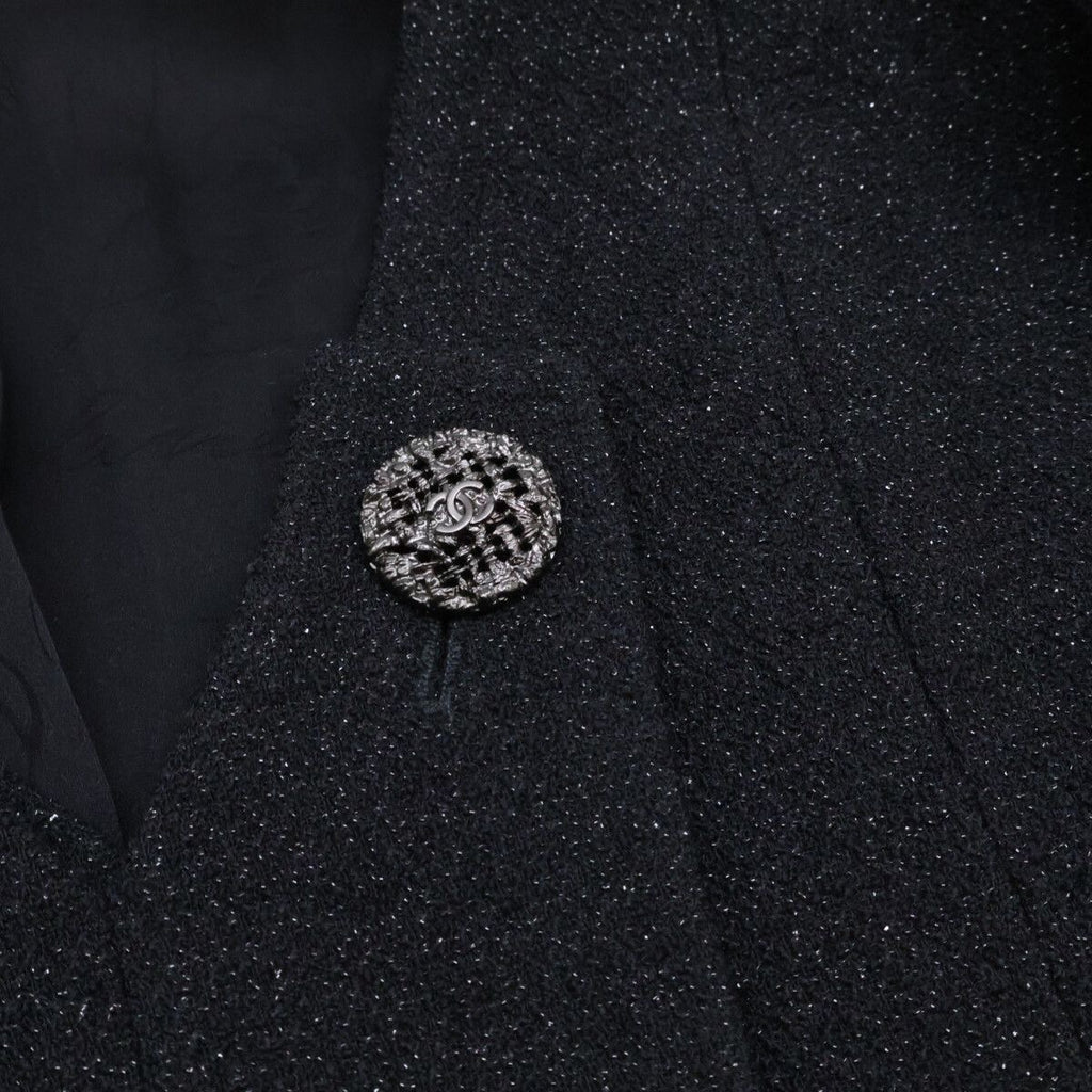 CHANEL 12AW Wool Nylon Tweed Collarless Jacket — Black Size 36