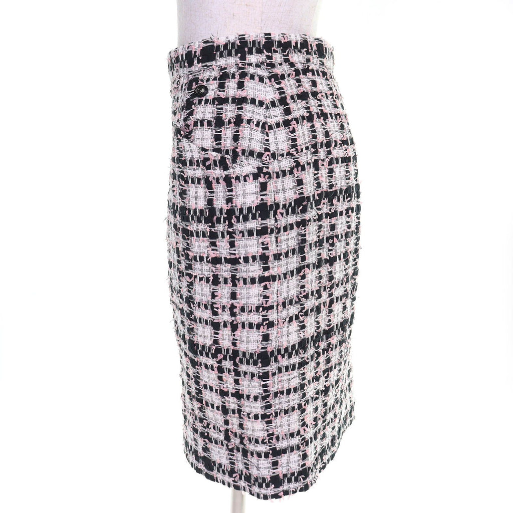 CHANEL Coco Mark Check Tweed Skirt — Pink / Black / White Size 36
