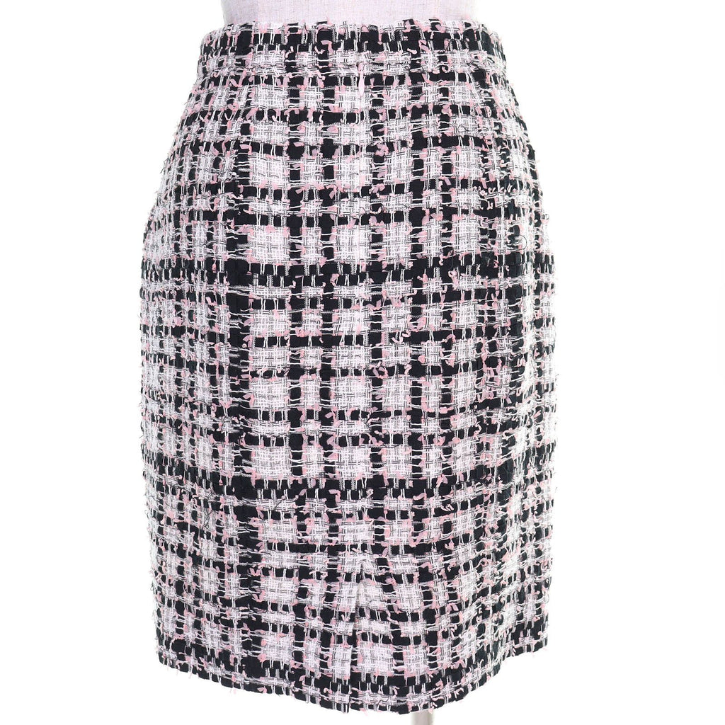 CHANEL Coco Mark Check Tweed Skirt — Pink / Black / White Size 36