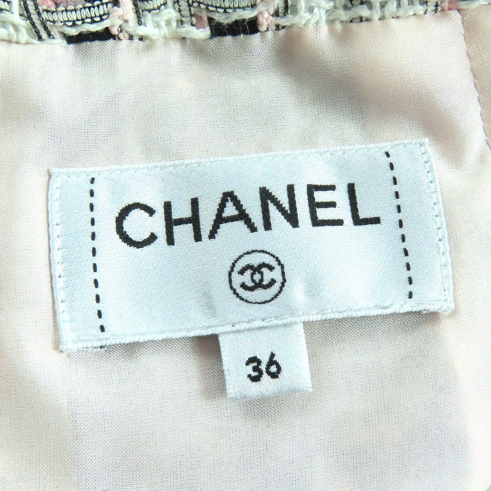CHANEL Coco Mark Check Tweed Skirt — Pink / Black / White Size 36