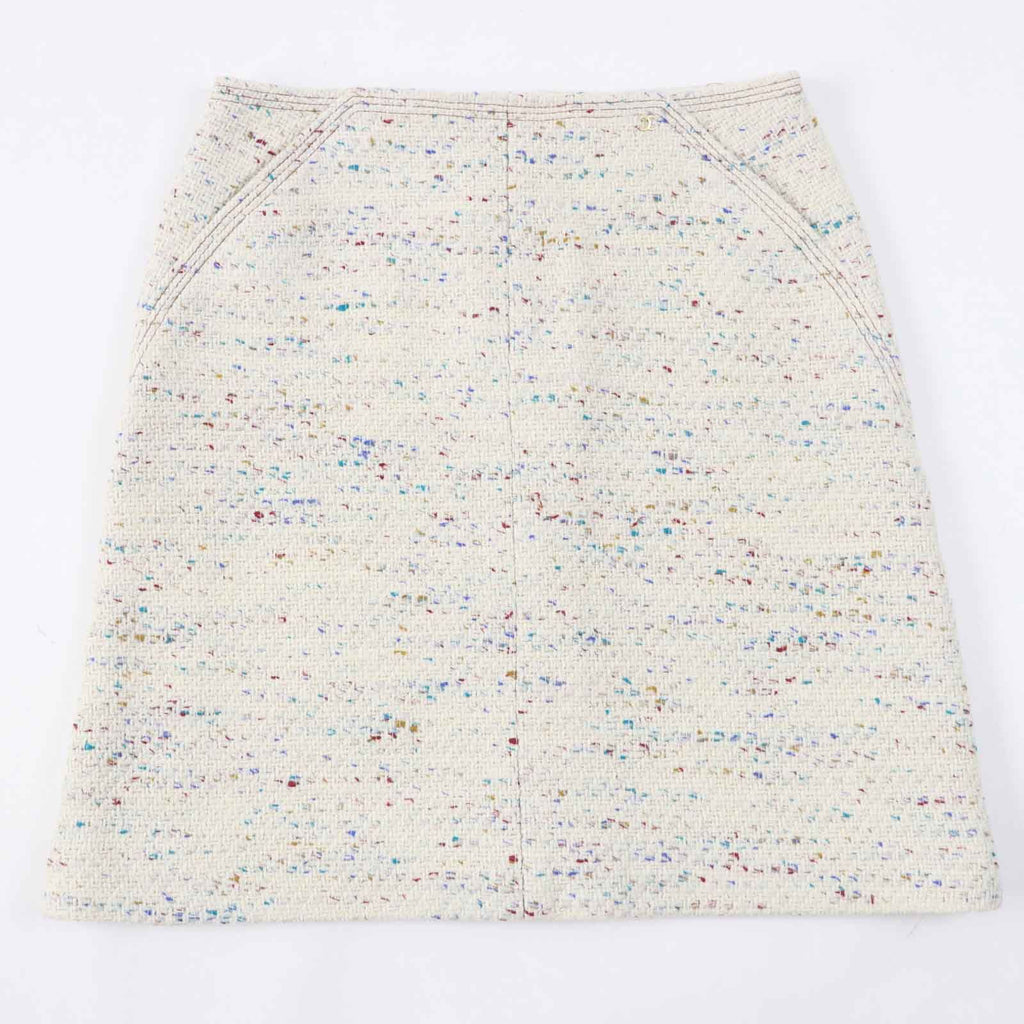 CHANEL Vintage 03C Coco Mark Plate Tweed Trapeze Skirt — Light Beige / Multi Size 46