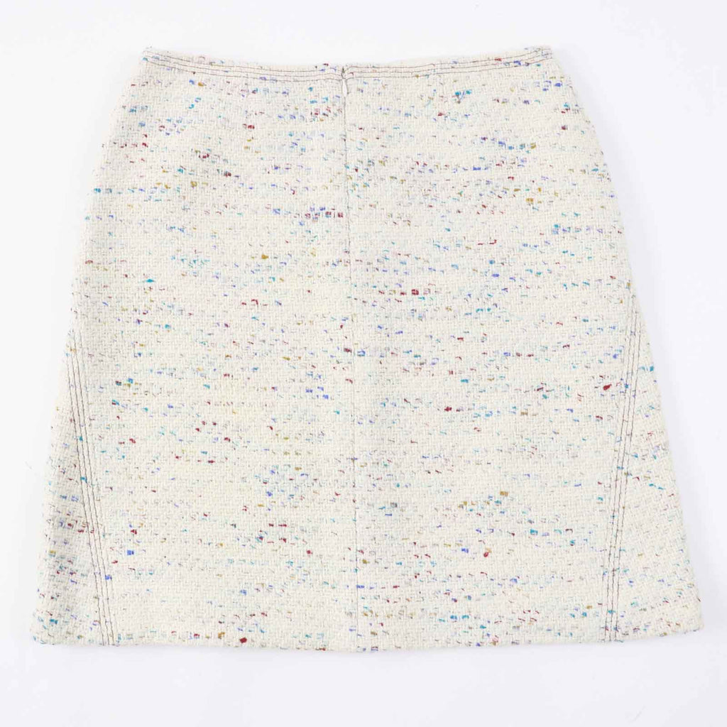 CHANEL Vintage 03C Coco Mark Plate Tweed Trapeze Skirt — Light Beige / Multi Size 46