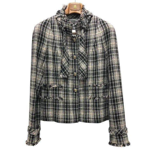 CHANEL 05A Tweed Stand Collar Jacket — Camellia Lining & Coco Mark Buttons Size 40