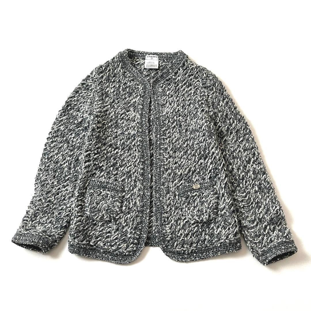 シャネル カシミヤニット ノーカラージャケット CCプレート サイズ38