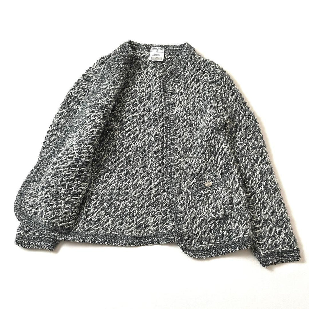 シャネル カシミヤニット ノーカラージャケット CCプレート サイズ38