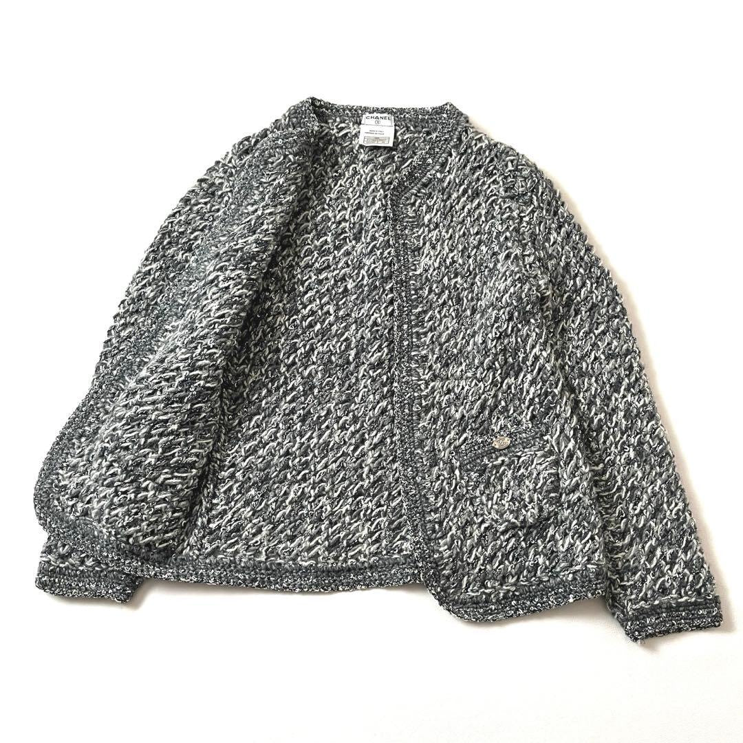 シャネル カシミヤニット ノーカラージャケット CCプレート サイズ38