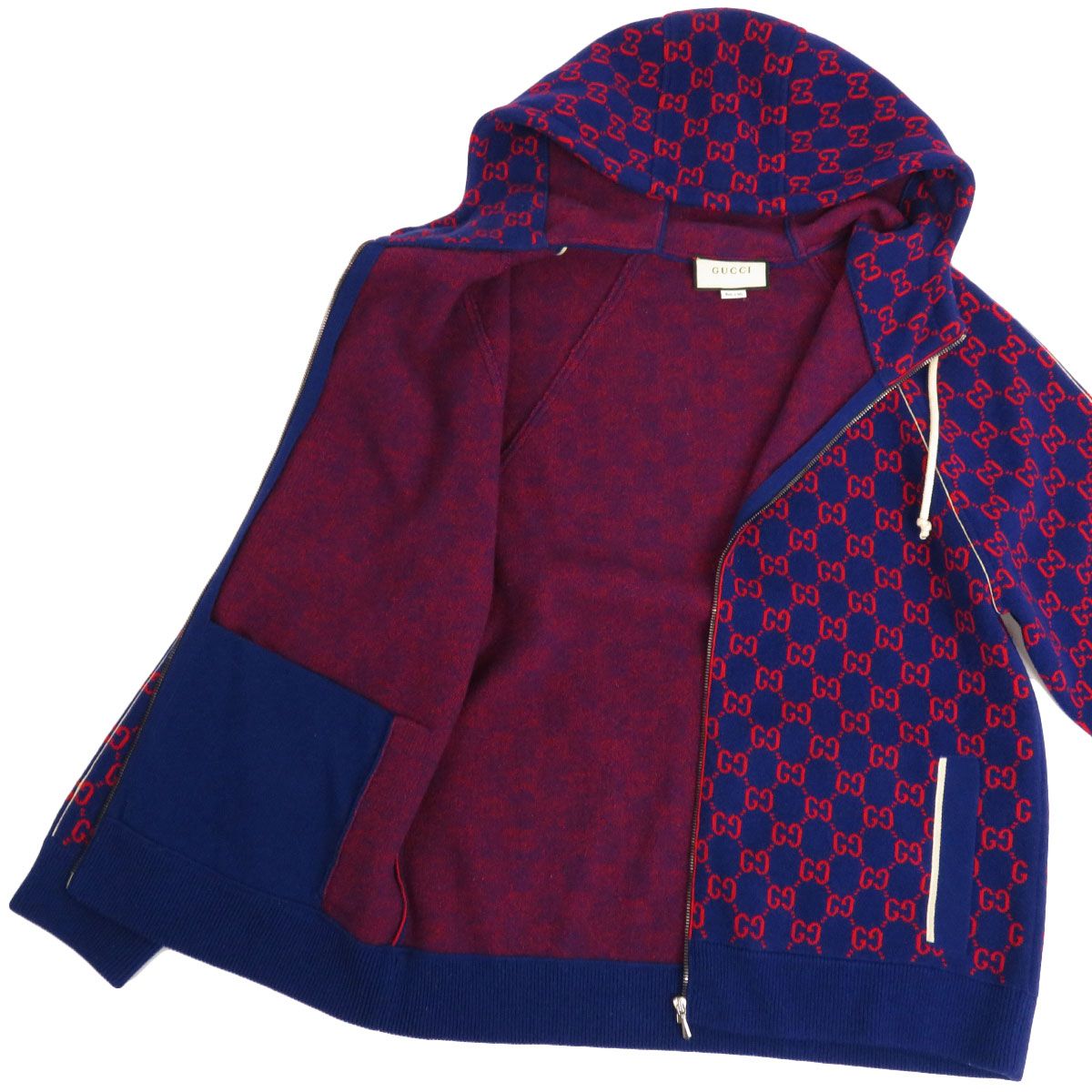GUCCI GG Jacquard Zip-Up Knit Blouson — Navy Size S