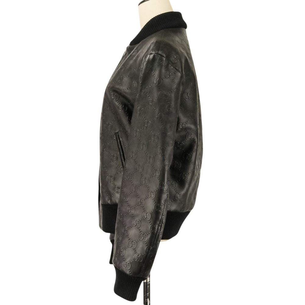 GUCCI GG Embossed Leather Bomber Jacket — Black Size 44