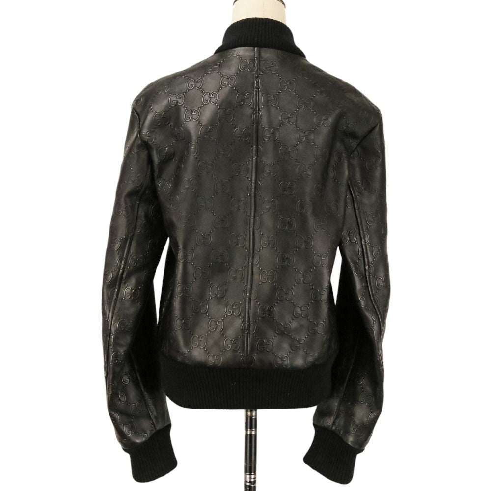 GUCCI GG Embossed Leather Bomber Jacket — Black Size 44