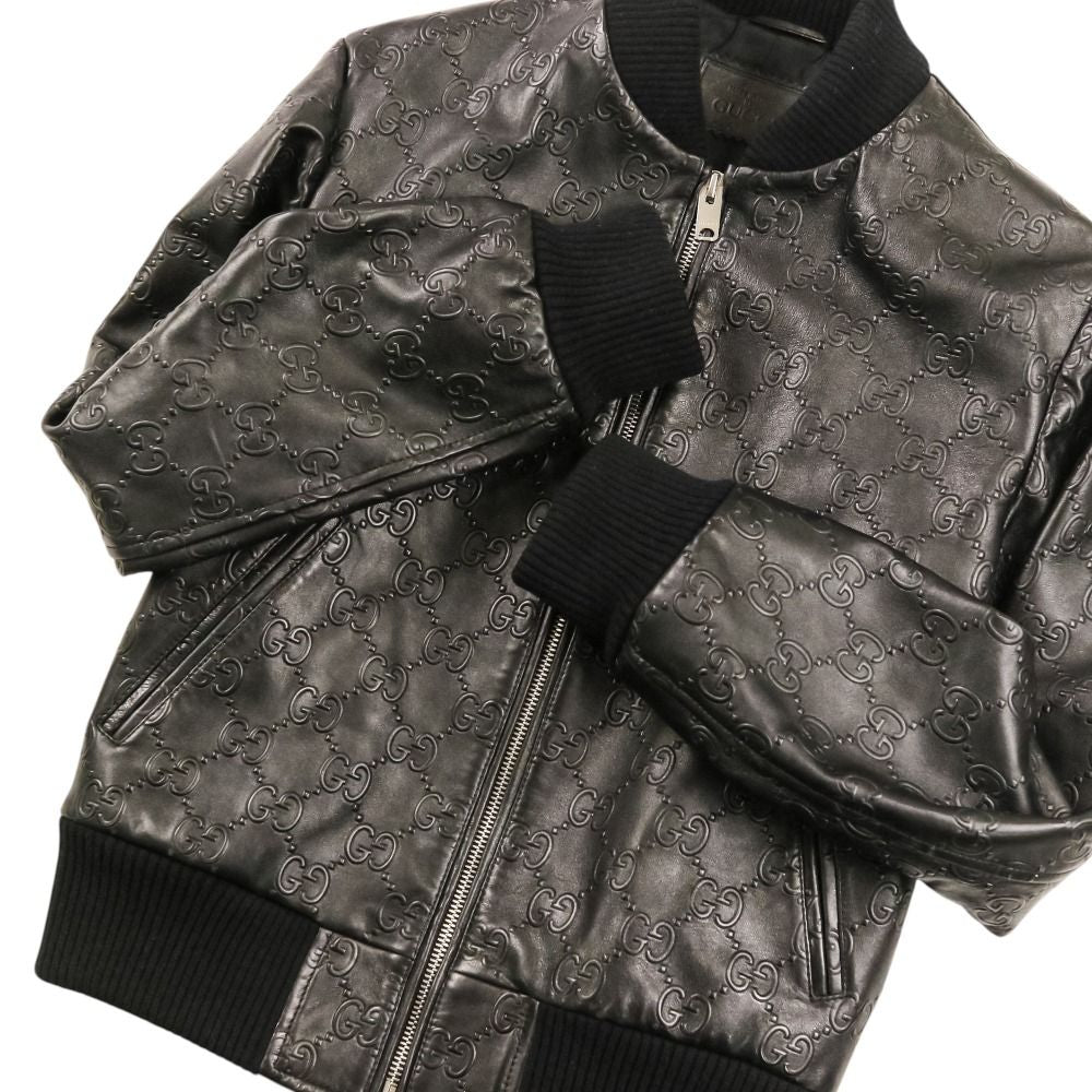 GUCCI GG Embossed Leather Bomber Jacket — Black Size 44
