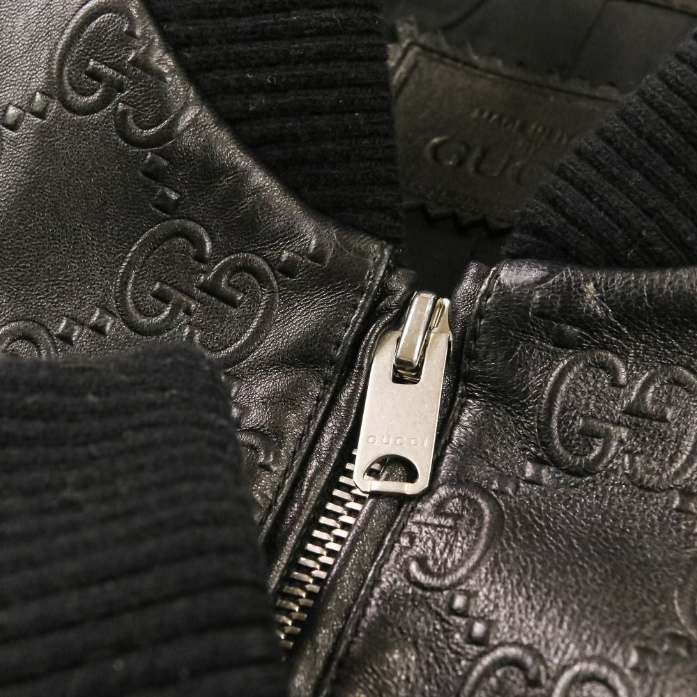 GUCCI GG Embossed Leather Bomber Jacket — Black Size 44