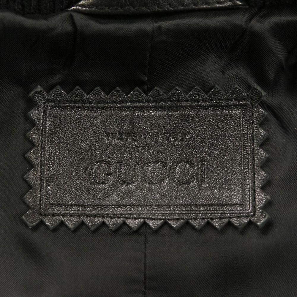 GUCCI GG Embossed Leather Bomber Jacket — Black Size 44