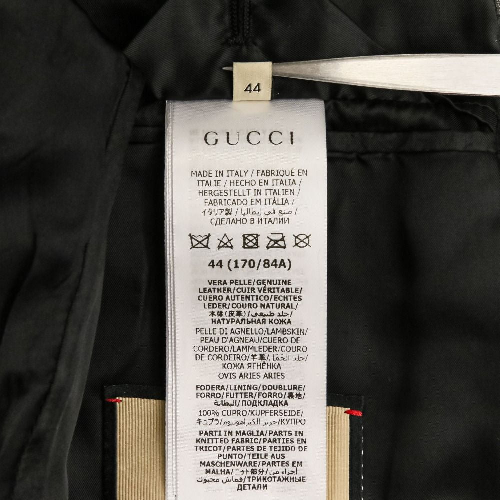 GUCCI GG Embossed Leather Bomber Jacket — Black Size 44