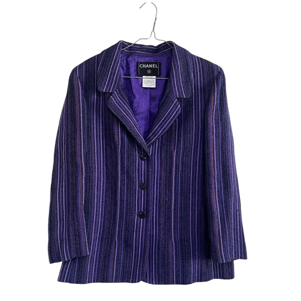 CHANEL 01P Coco Button Tweed Tailored Jacket Purple Size 42