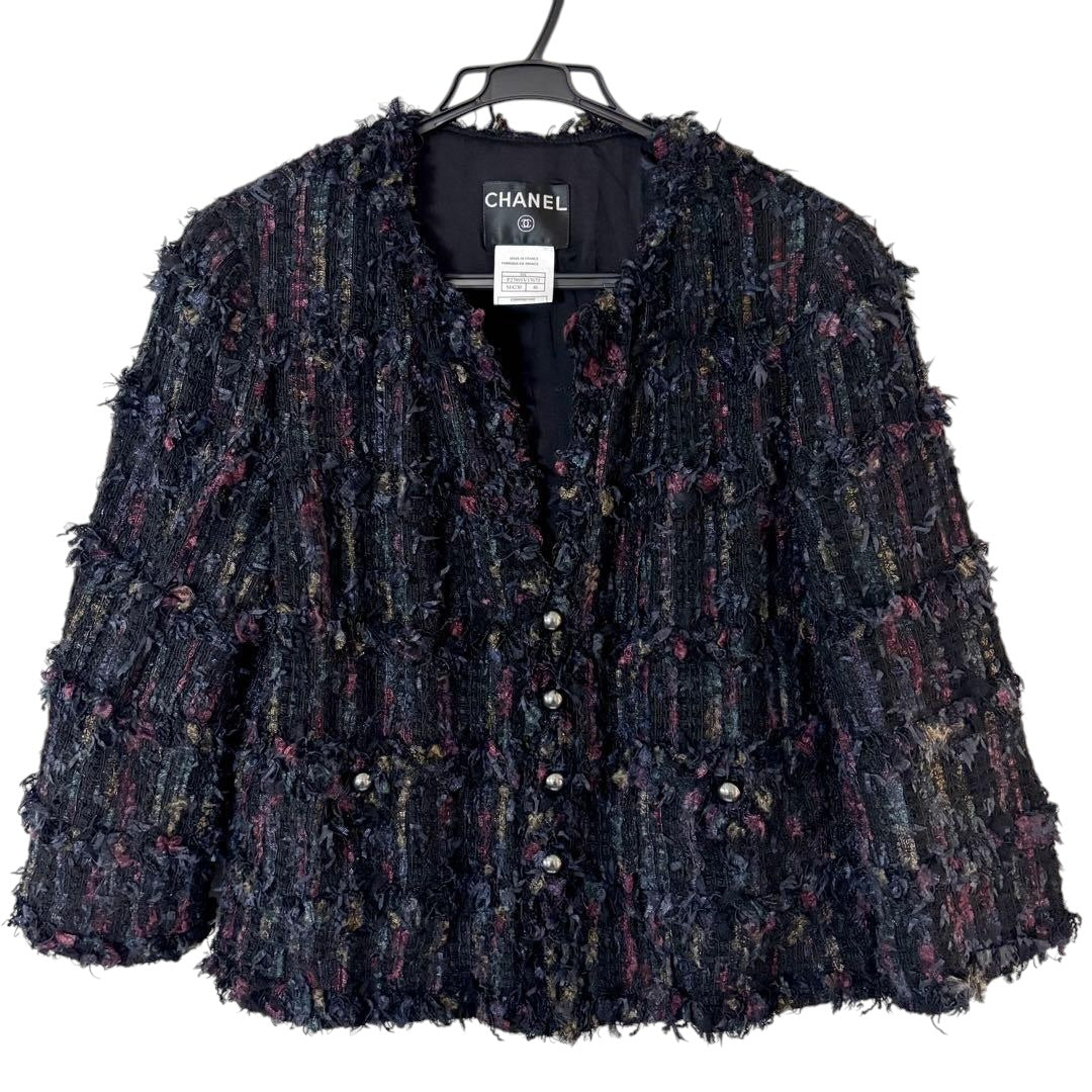 CHANEL 06C Mixed Tweed Collarless Jacket — Size 46