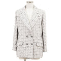 CHANEL 2022AW Tweed Double-Breasted Rhinestone Button Jacket — White / Silver Size 48